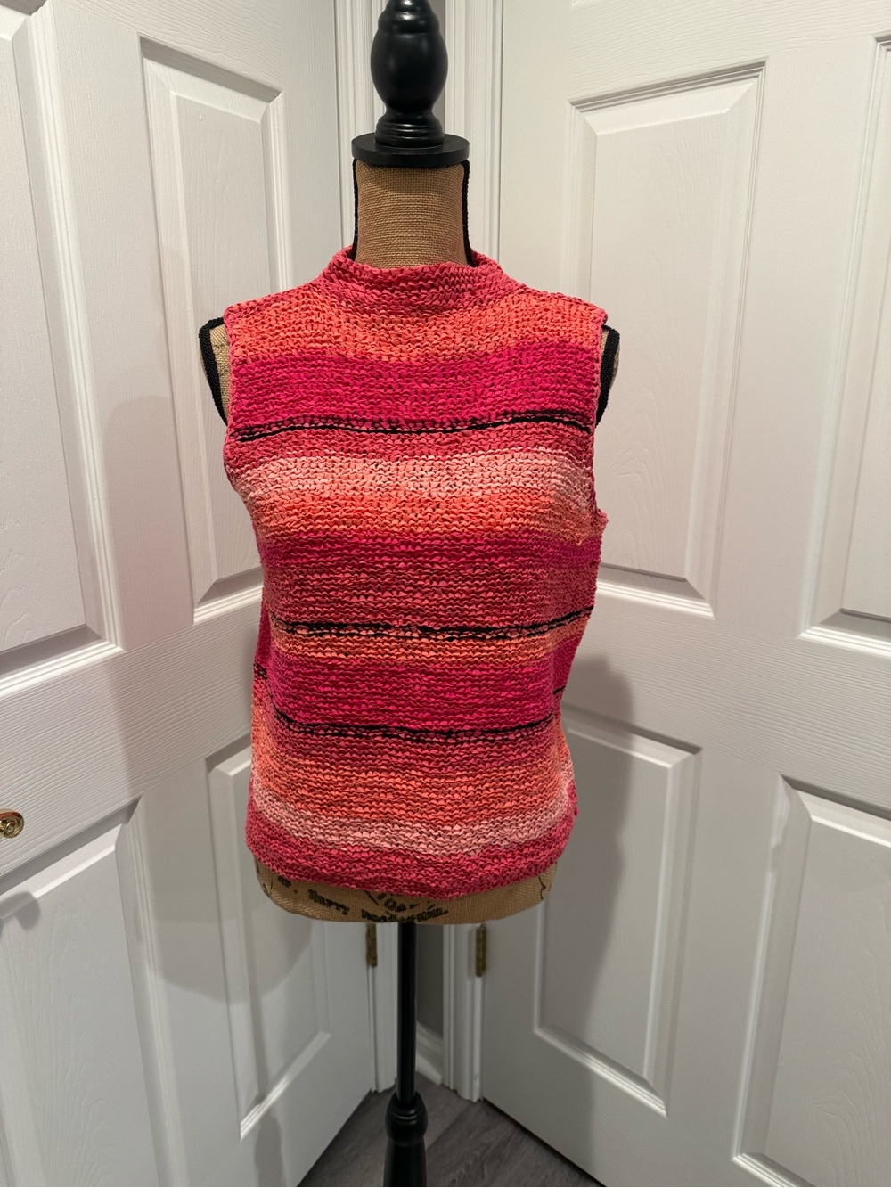 Sigrid Olsen Sport Women's Sleeveless Knit Pink and Orange Striped Sweater